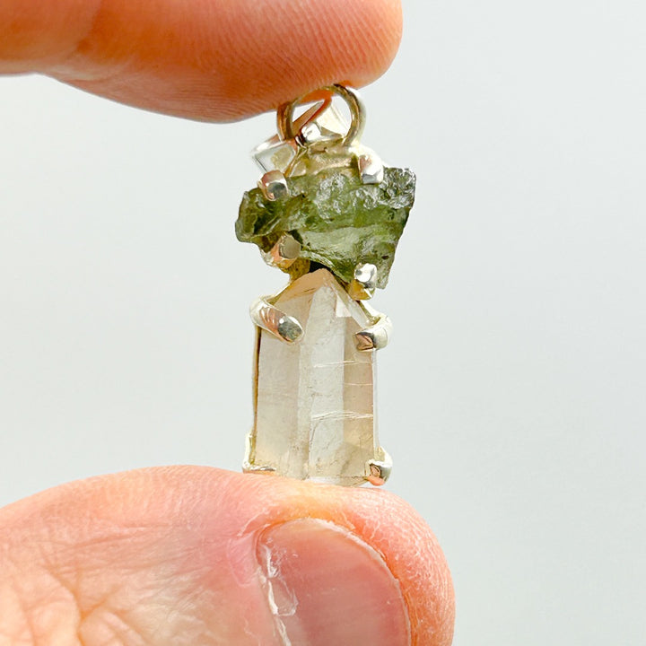 Moldavite Herkimer Diamond Sterling Silver Pendant  ( 3 )