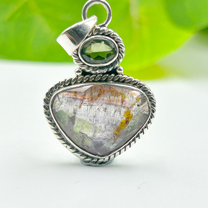 Moldavite Super Seven Faceted Sterling Silver Pendant  ( 6 )