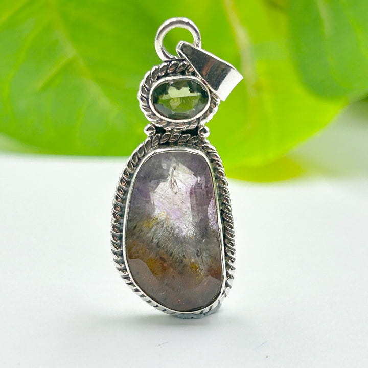 Moldavite Super Seven Faceted Sterling Silver Pendant  ( 8 )