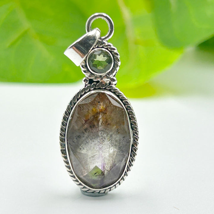 Moldavite Super Seven Faceted Sterling Silver Pendant  ( 11 )