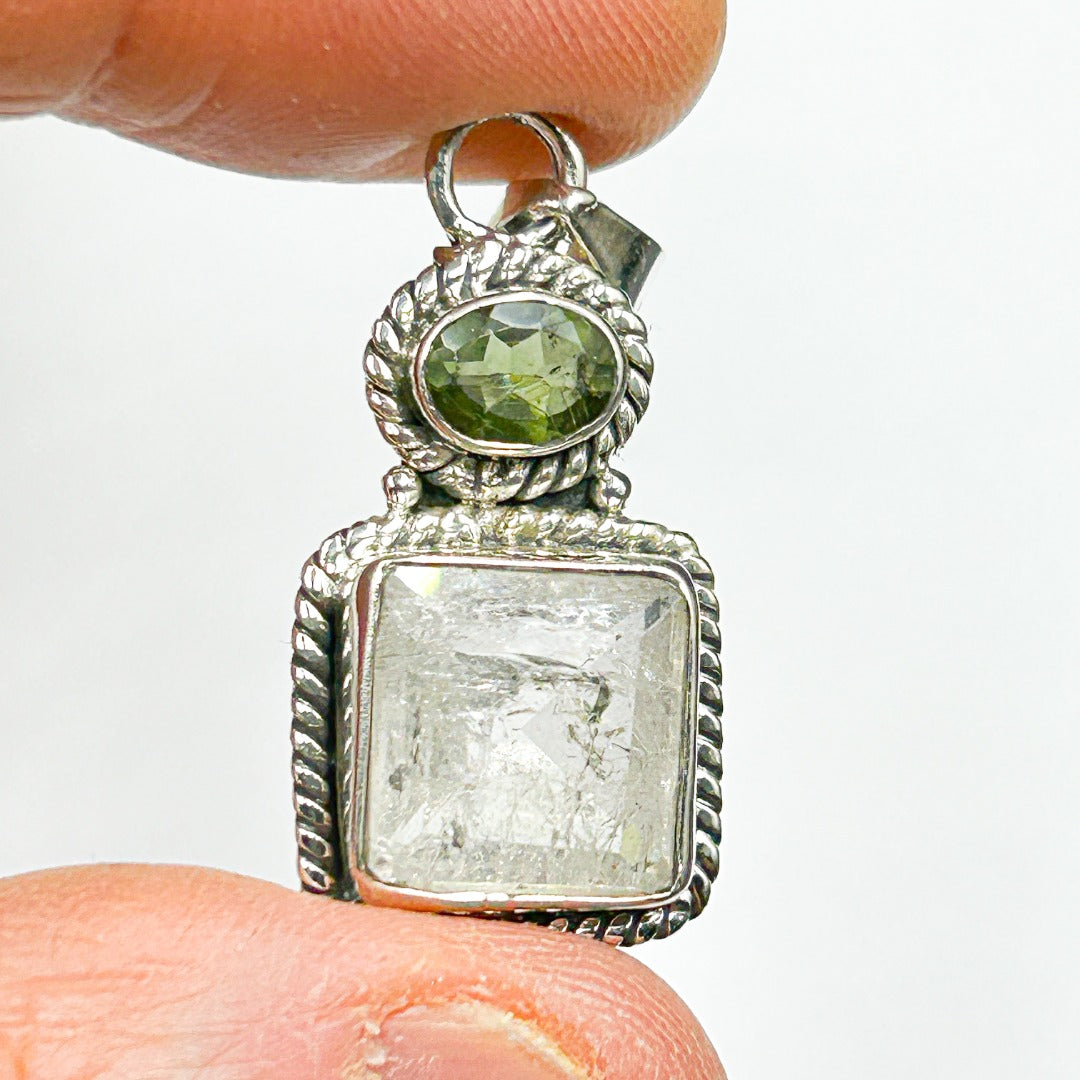 Moldavite Danburite Sterling Silver Pendant ( 1 )