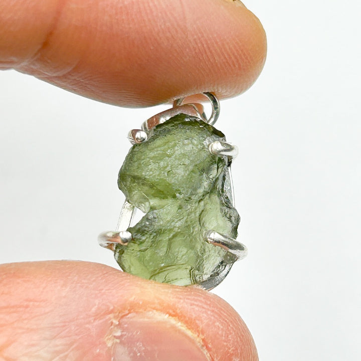 Moldavite Natural Tektite Sterling Silver Pendant ( 2 )