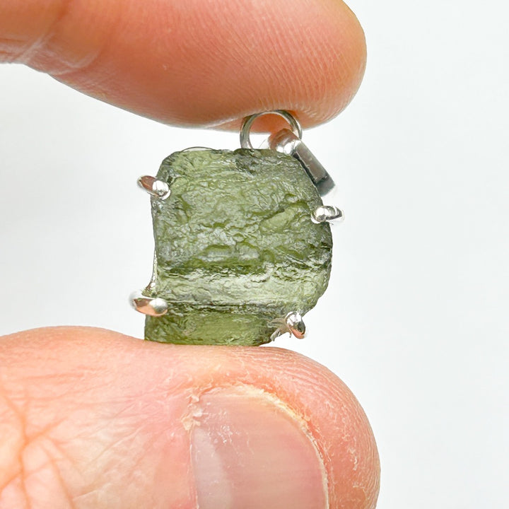 Moldavite Natural Tektite Sterling Silver Pendant ( 4 )