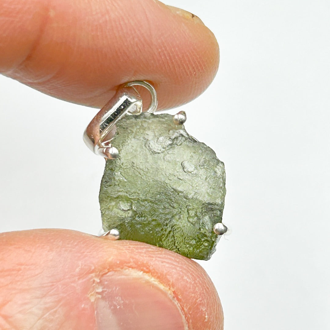 Moldavite Natural Tektite Sterling Silver Pendant ( 5 )