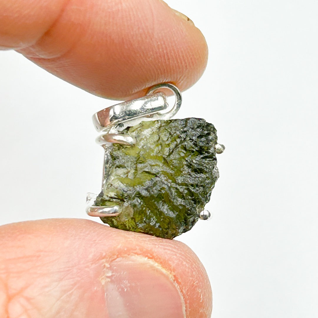 Moldavite Natural Tektite Sterling Silver Pendant ( 7 )