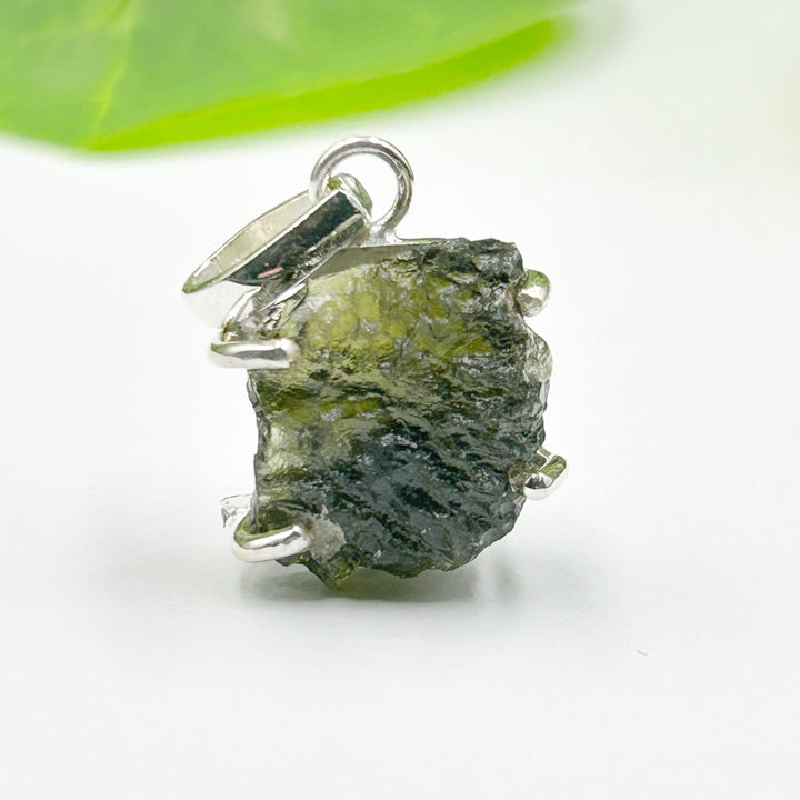 Moldavite Natural Tektite Sterling Silver Pendant ( 7 )