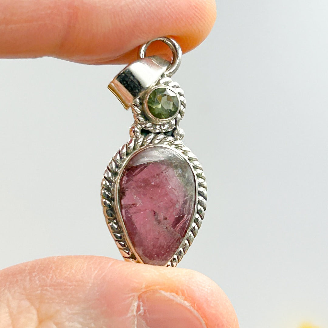 Moldavite Tourmaline Sterling Silver Pendant ( 6 )