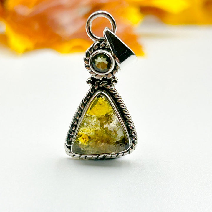 Moldavite Tourmaline Sterling Silver Pendant ( 7 )