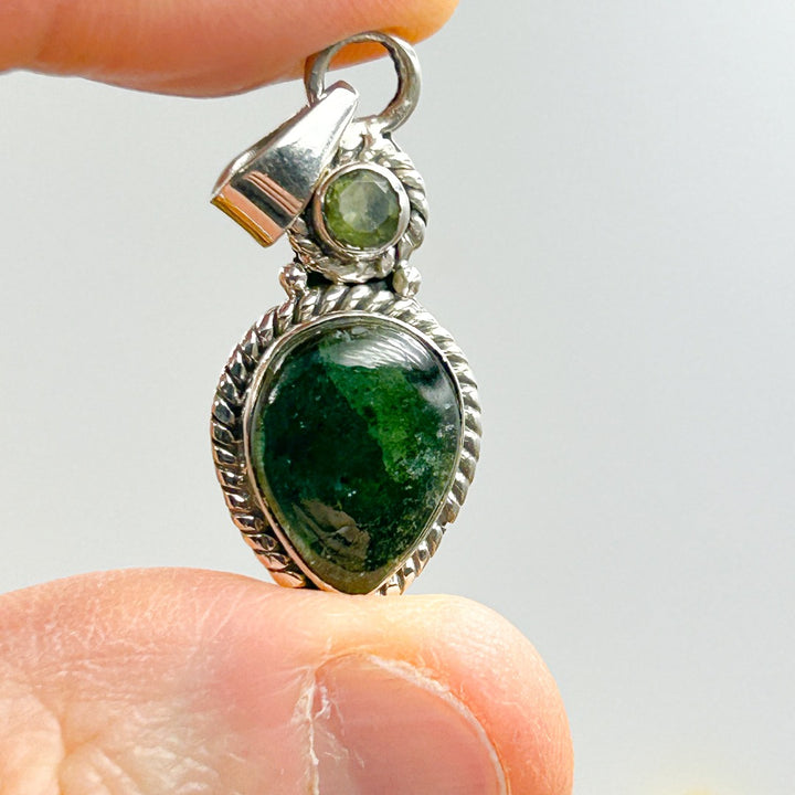 Moldavite Tourmaline Sterling Silver Pendant ( 8 )