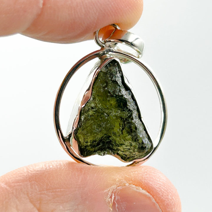 Moldavite Sterling Silver Circle Style Tektite Pendant ( 2 )