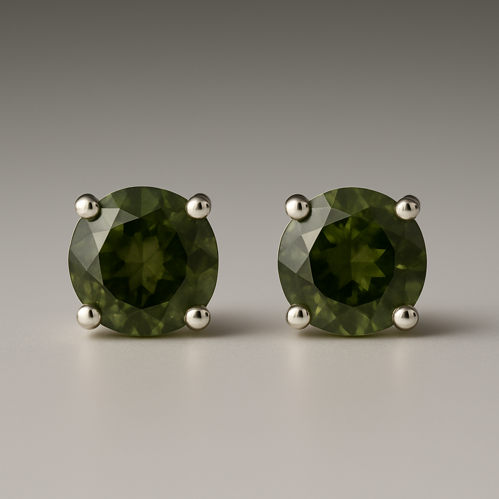 Moldavite Sterling Silver Stud Claw Earrings 5mm ( C2 )