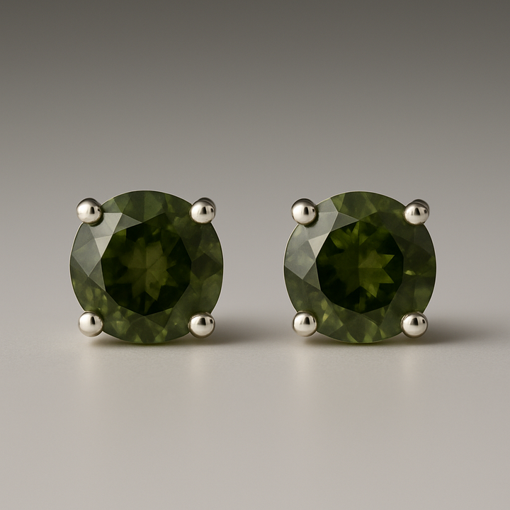 Moldavite Sterling Silver Stud Claw Earrings 5mm ( C2 )