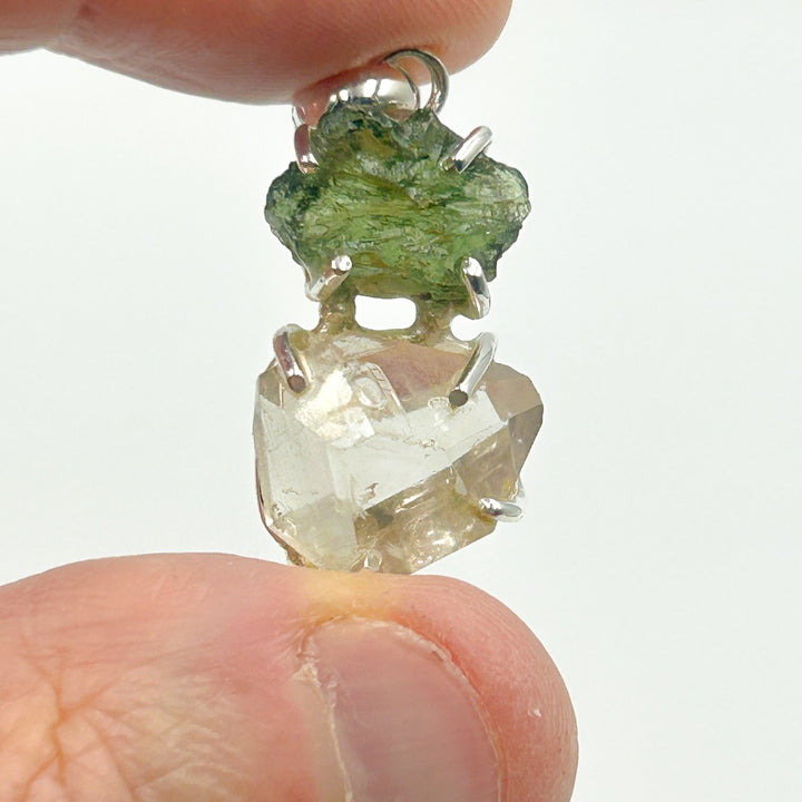 Moldavite Herkimer Diamond Sterling Silver Pendant  ( 1 )