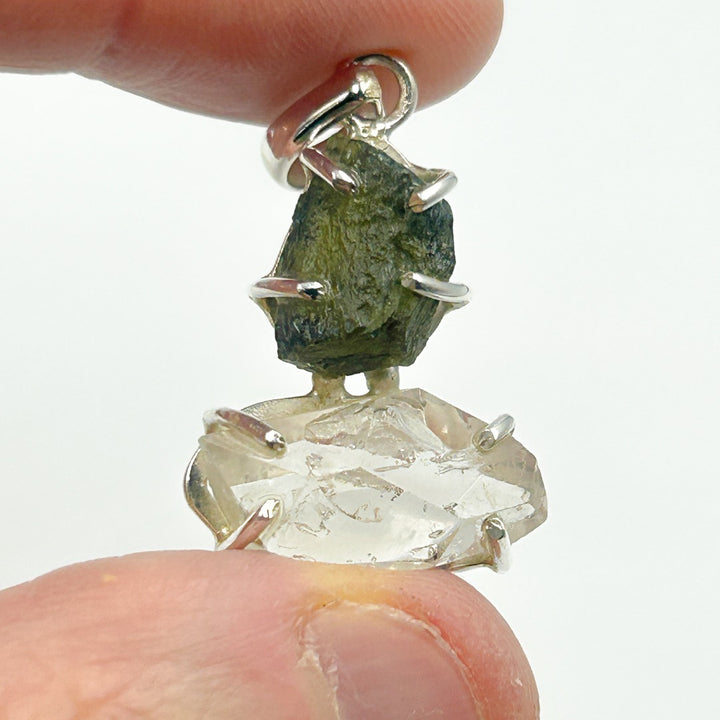 Moldavite Herkimer Diamond Sterling Silver Pendant  ( 2 )
