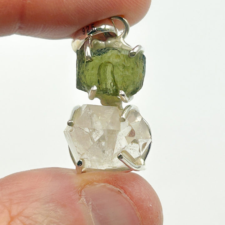 Moldavite Herkimer Diamond Sterling Silver Pendant  ( 3 )