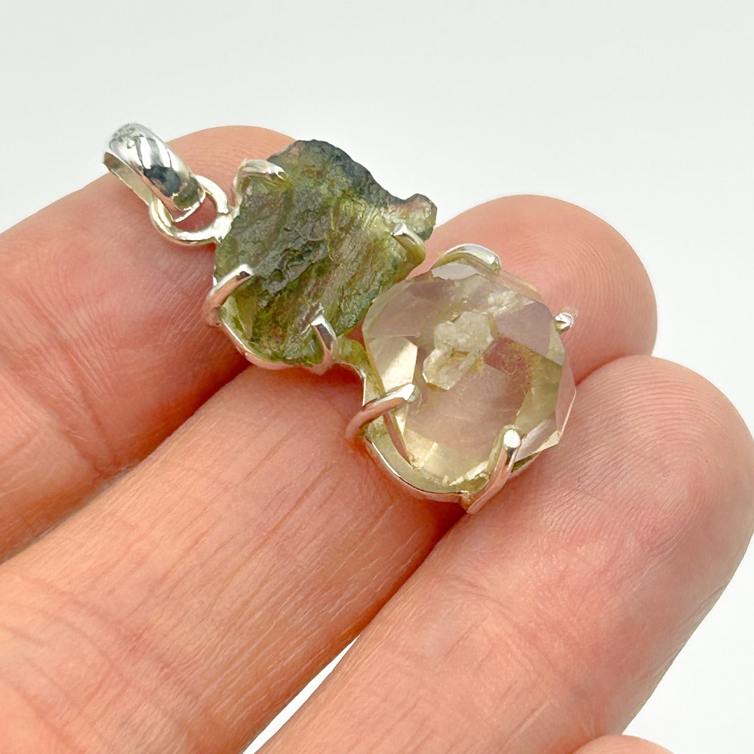 Moldavite Herkimer Diamond Sterling Silver Pendant  ( 4 )