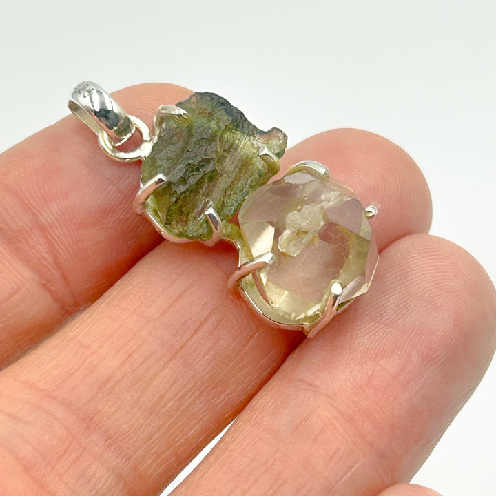 Moldavite Herkimer Diamond Sterling Silver Pendant  ( 4 )