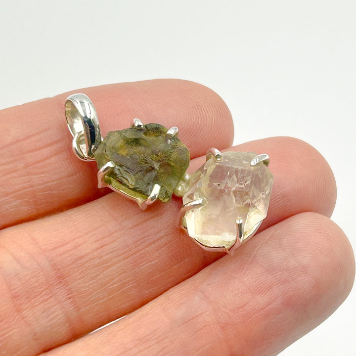 Moldavite Herkimer Diamond Sterling Silver Pendant  ( 5 )