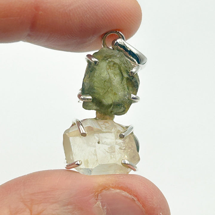 Moldavite Herkimer Diamond Sterling Silver Pendant  ( 5 )