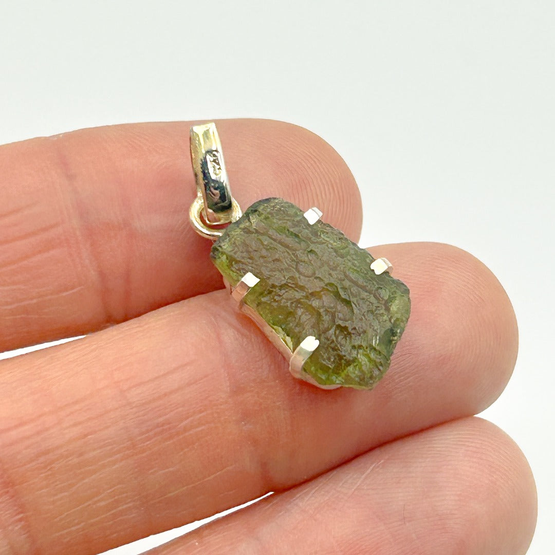 Moldavite Natural Tektite Sterling Silver Pendant ( 2 )