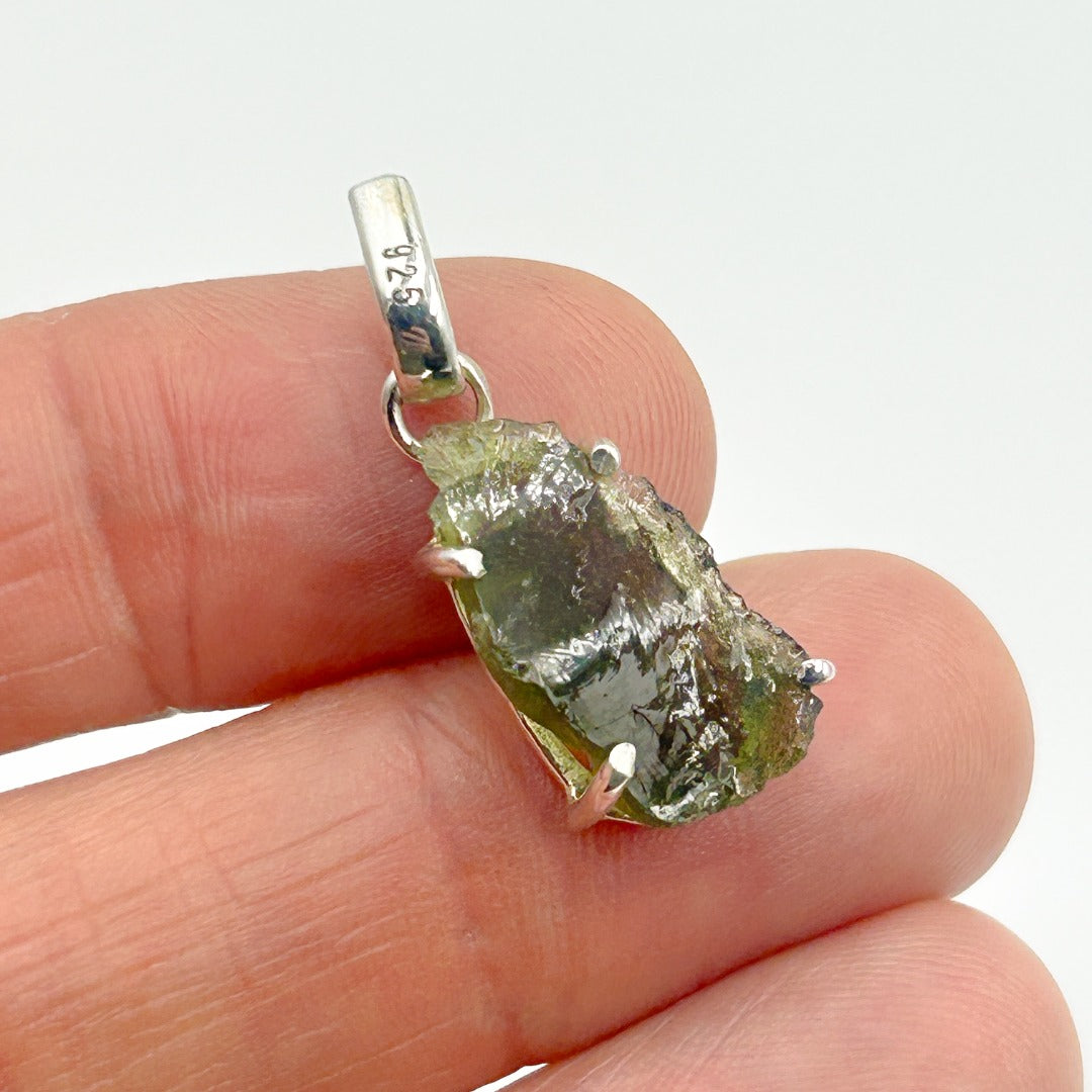 Moldavite Natural Tektite Sterling Silver Pendant ( 3 )