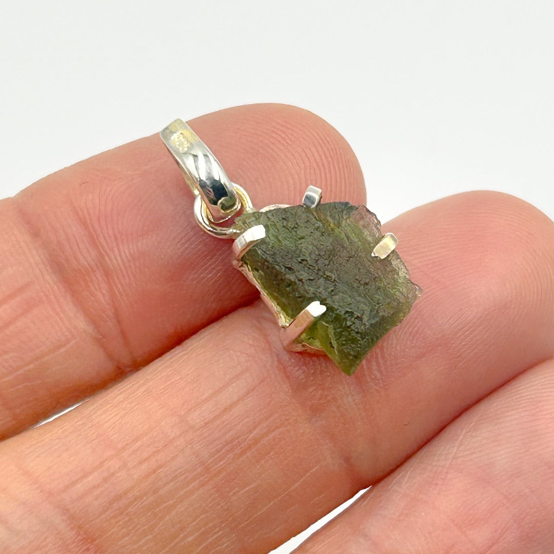 Moldavite Natural Tektite Sterling Silver Pendant ( 4 )