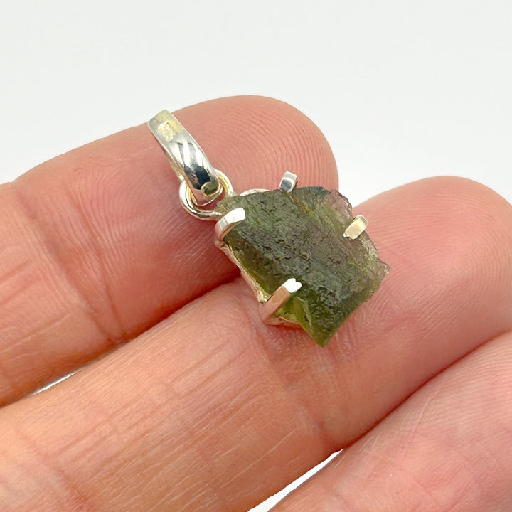 Moldavite Natural Tektite Sterling Silver Pendant ( 4 )