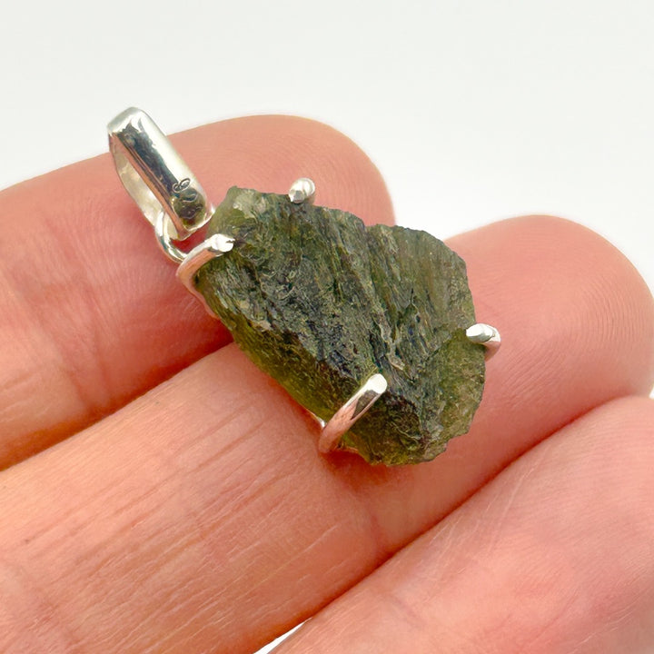 Moldavite Natural Tektite Sterling Silver Pendant ( 6 )
