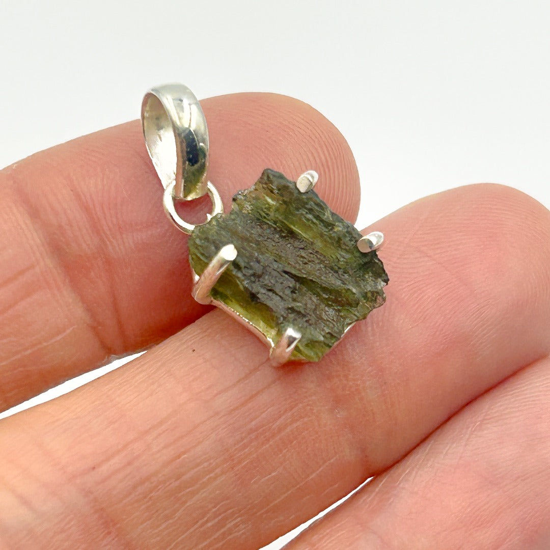 Moldavite Natural Tektite Sterling Silver Pendant ( 9 )