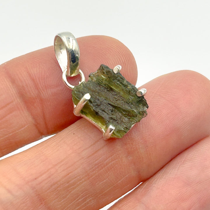 Moldavite Natural Tektite Sterling Silver Pendant ( 9 )