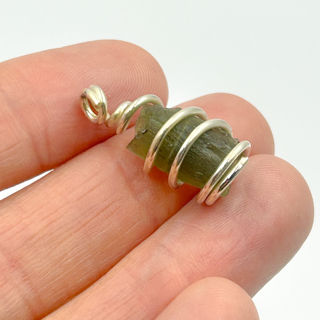 Moldavite Wire Wrap Sterling Silver Pendant ( 1 )
