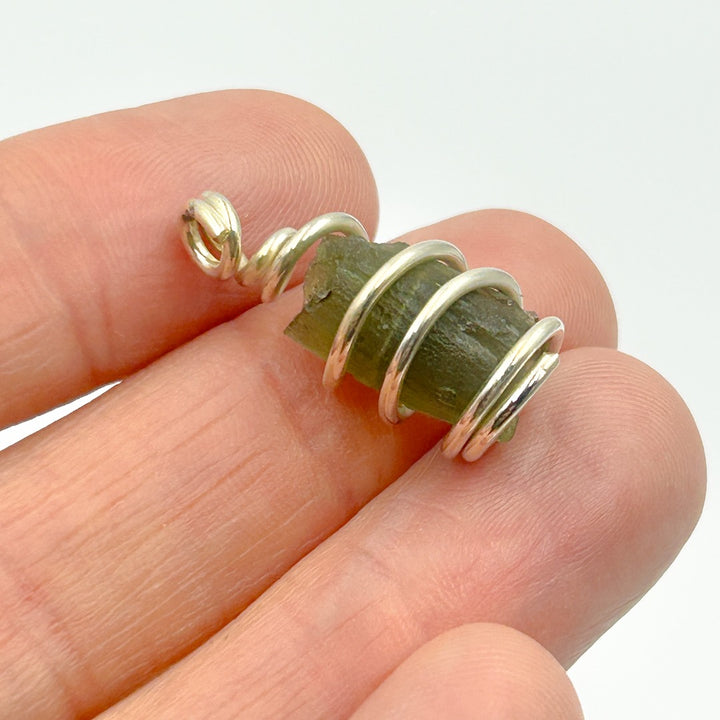 Moldavite Wire Wrap Sterling Silver Pendant ( 1 )