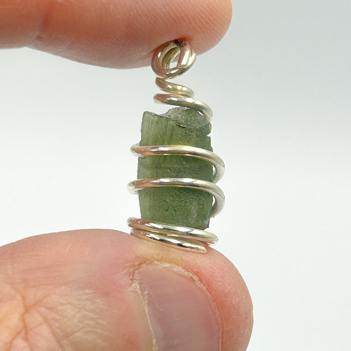 Moldavite Wire Wrap Sterling Silver Pendant ( 1 )
