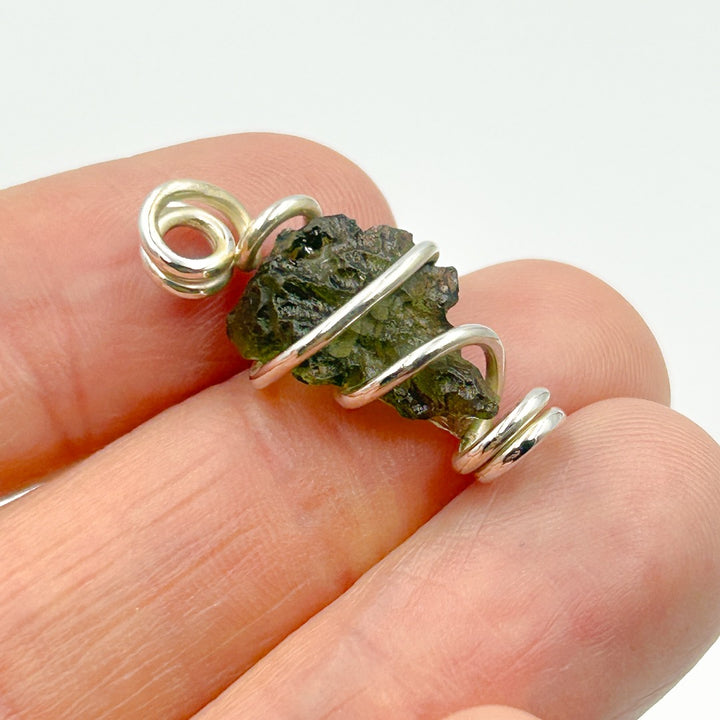 Moldavite Wire Wrap Sterling Silver Pendant ( 2 )
