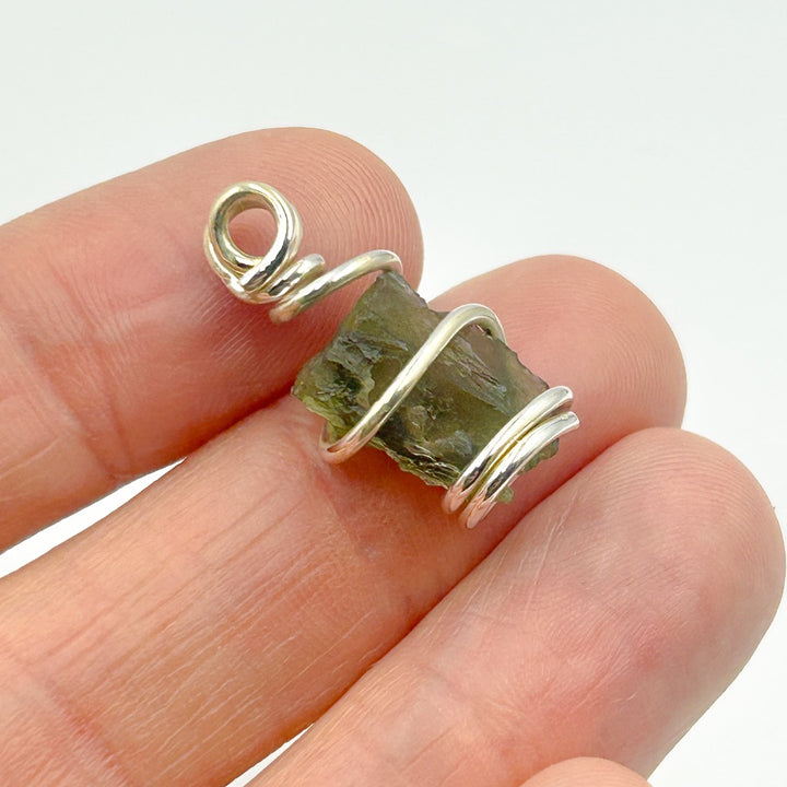 Moldavite Wire Wrap Sterling Silver Pendant ( 3 )