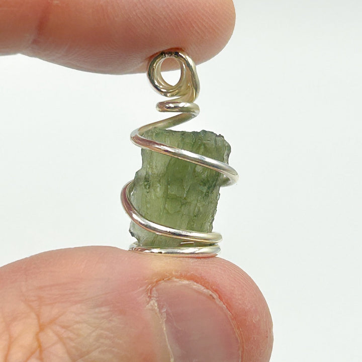 Moldavite Wire Wrap Sterling Silver Pendant ( 3 )