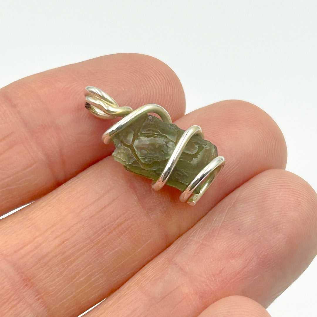 Moldavite Wire Wrap Sterling Silver Pendant ( 4 )
