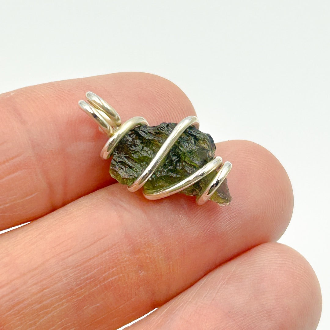 Moldavite Wire Wrap Sterling Silver Pendant ( 5 )