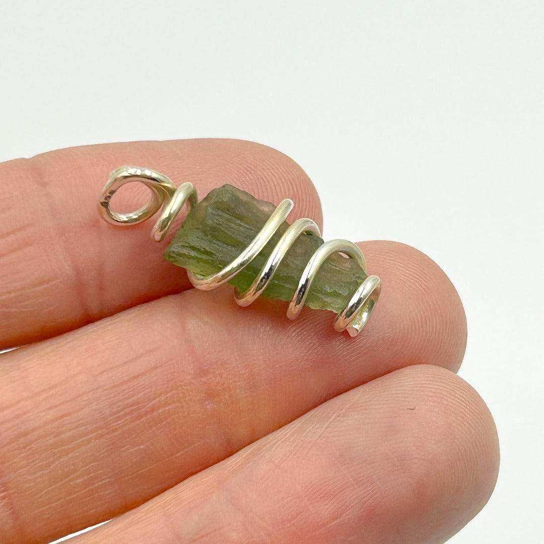 Moldavite Wire Wrap Sterling Silver Pendant ( 6 )