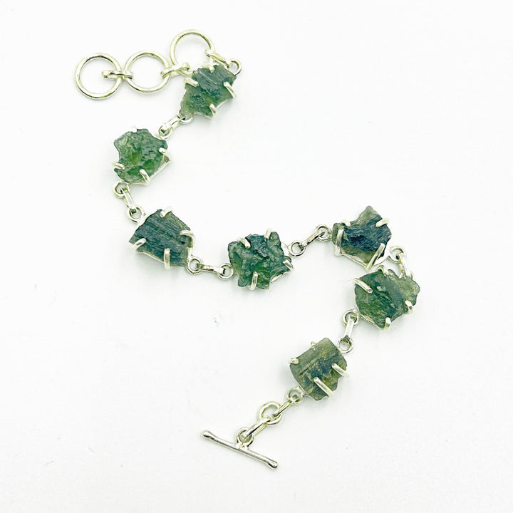 Moldavite Tektite Sterling Silver T Bar Bracelet  ( MB1 )