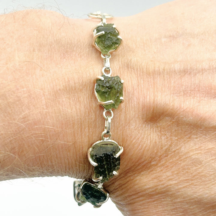 Moldavite Tektite Sterling Silver T Bar Bracelet  ( MB1 )