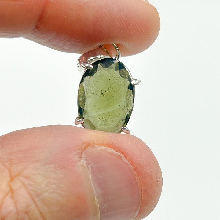 Moldavite Faceted Tektite Sterling Silver Pendant ( 1 )