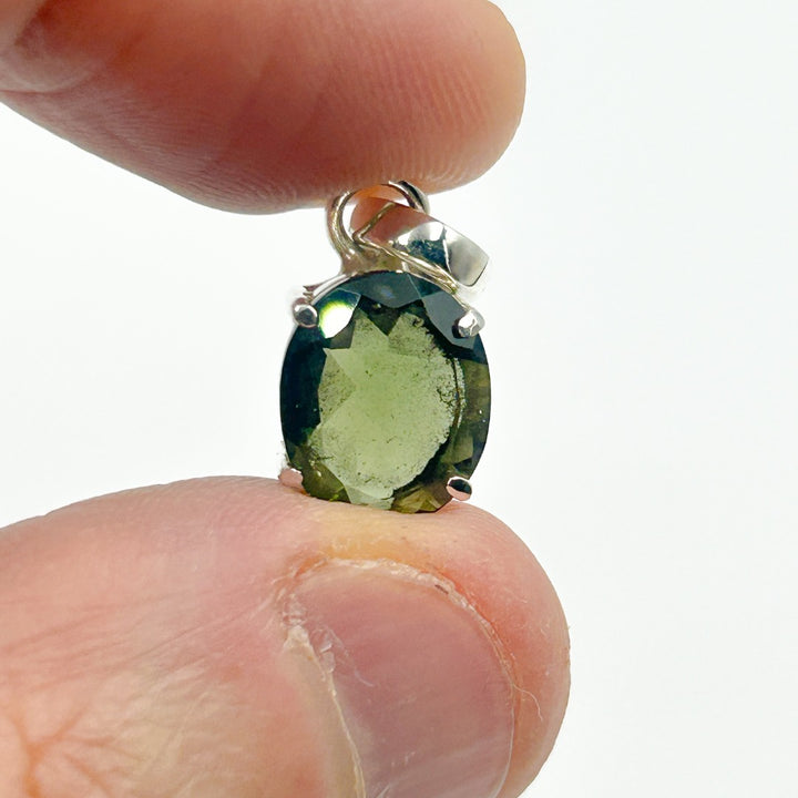 Moldavite Faceted Tektite Sterling Silver Pendant ( 2 )