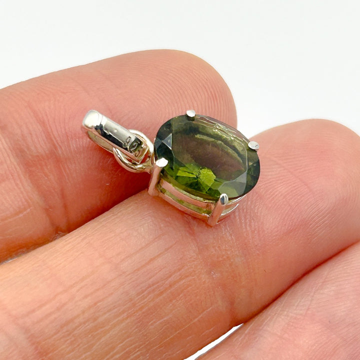 Moldavite Faceted Tektite Sterling Silver Pendant ( 2 )