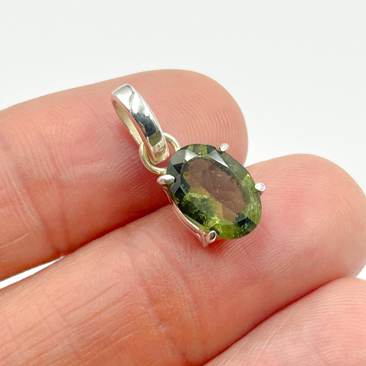 Moldavite Faceted Tektite Sterling Silver Pendant ( 3 )