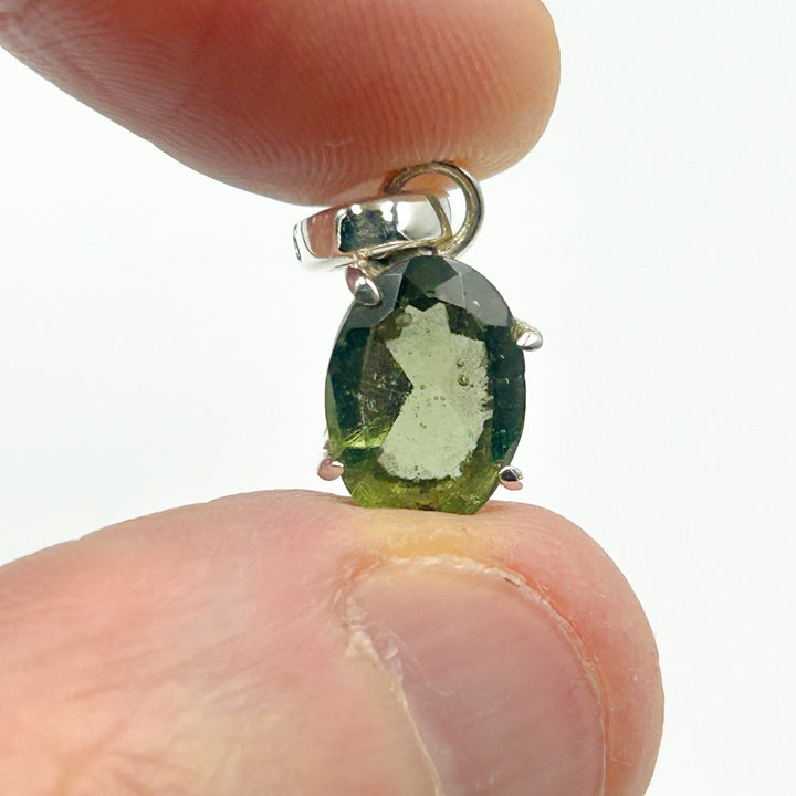 Moldavite Faceted Tektite Sterling Silver Pendant ( 3 )
