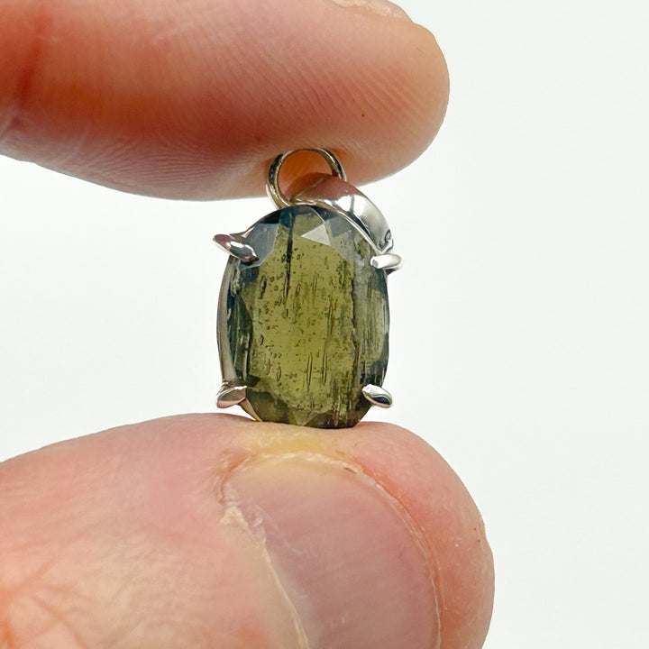Moldavite Faceted Tektite Sterling Silver Pendant ( 4 )