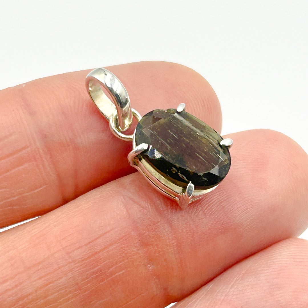 Moldavite Faceted Tektite Sterling Silver Pendant ( 4 )