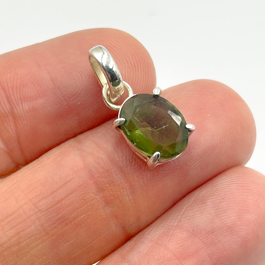 Moldavite Faceted Tektite Sterling Silver Pendant ( 5 )