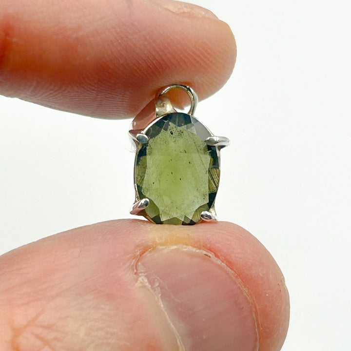 Moldavite Faceted Tektite Sterling Silver Pendant ( 6 )